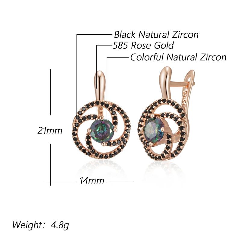 Fashionable 585 Rose Gold Drop Earrings with Colorful Natural Zircon - Fashion Jewelry Delight