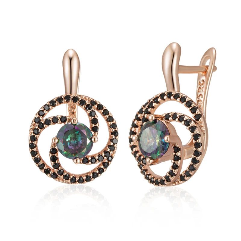 Fashionable 585 Rose Gold Drop Earrings with Colorful Natural Zircon - Fashion Jewelry Delight