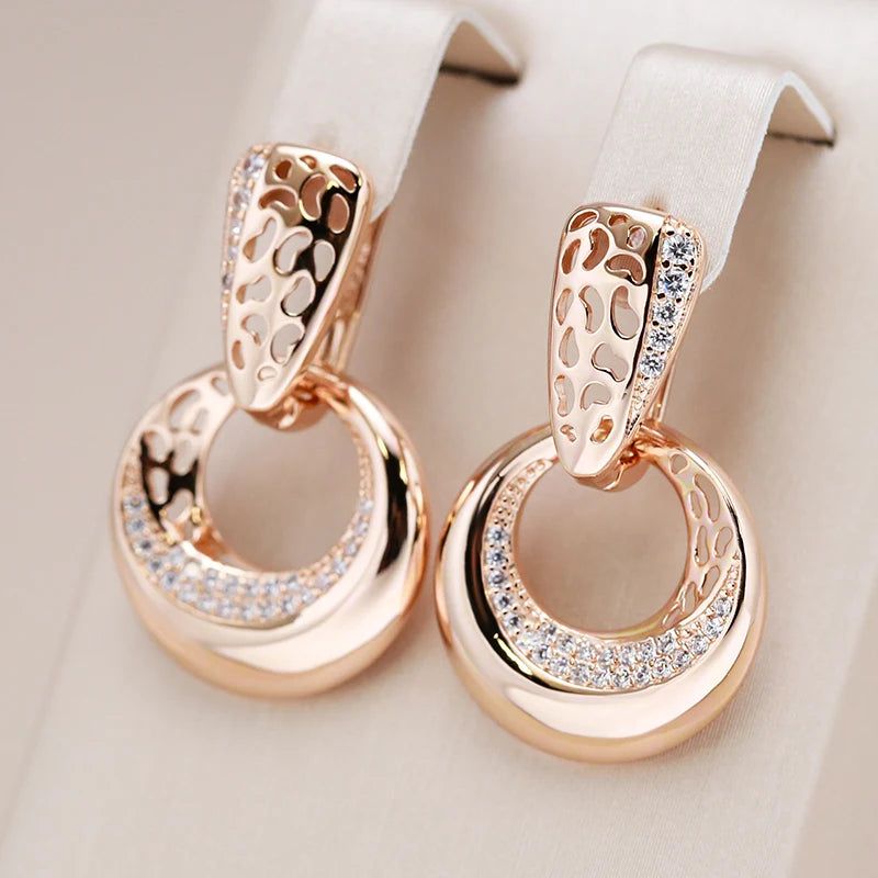 Fashionable 585 Rose Gold Drop Earrings with Natural Zircon Floral Design for Bridal and Special Events