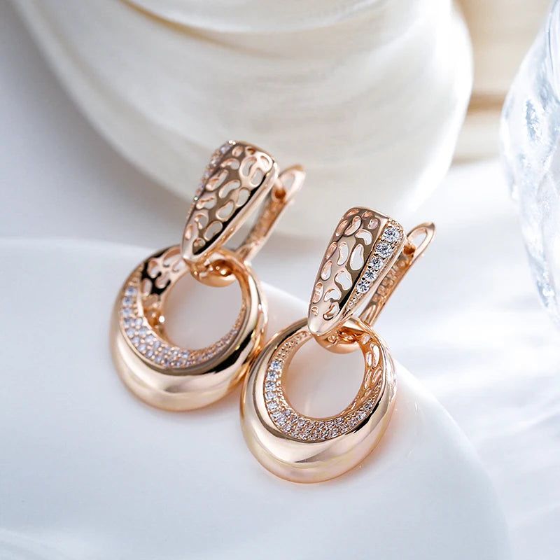 Fashionable 585 Rose Gold Drop Earrings with Natural Zircon Floral Design for Bridal and Special Events