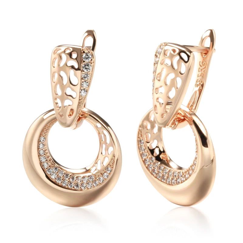 Fashionable 585 Rose Gold Drop Earrings with Natural Zircon Floral Design for Bridal and Special Events