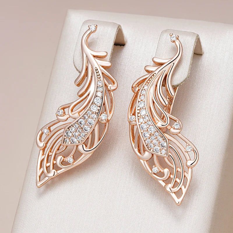 Fashionable 585 Rose Gold Drop Earrings with Natural Zircon and Crystal Floral Design