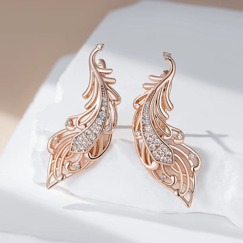 Fashionable 585 Rose Gold Drop Earrings with Natural Zircon and Crystal Floral Design