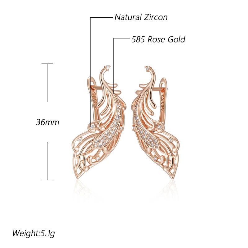 Fashionable 585 Rose Gold Drop Earrings with Natural Zircon and Crystal Floral Design