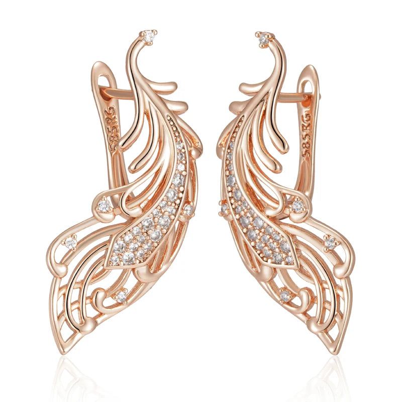 Fashionable 585 Rose Gold Drop Earrings with Natural Zircon and Crystal Floral Design