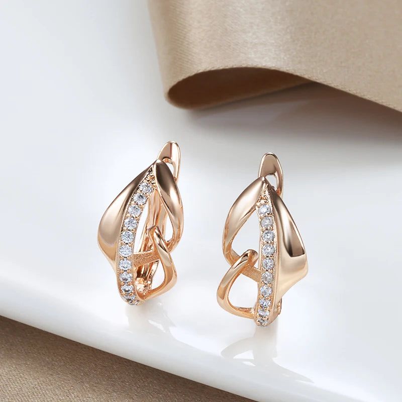 Fashionable 585 Rose Gold Drop Earrings with Natural Zircon and Micro Wax Inlay