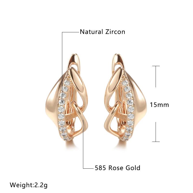 Fashionable 585 Rose Gold Drop Earrings with Natural Zircon and Micro Wax Inlay