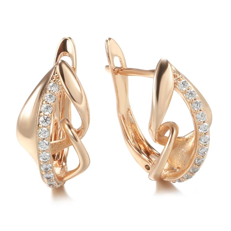 Fashionable 585 Rose Gold Drop Earrings with Natural Zircon and Micro Wax Inlay