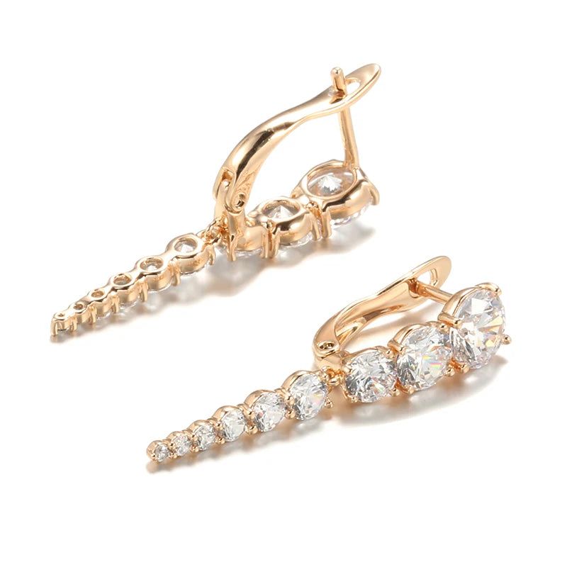 Fashionable 585 Rose Gold Drop Earrings with Natural Zircon and Micro-wax Inlay for Bridal and Special Occasions