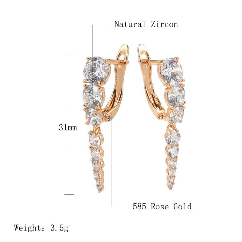 Fashionable 585 Rose Gold Drop Earrings with Natural Zircon and Micro-wax Inlay for Bridal and Special Occasions