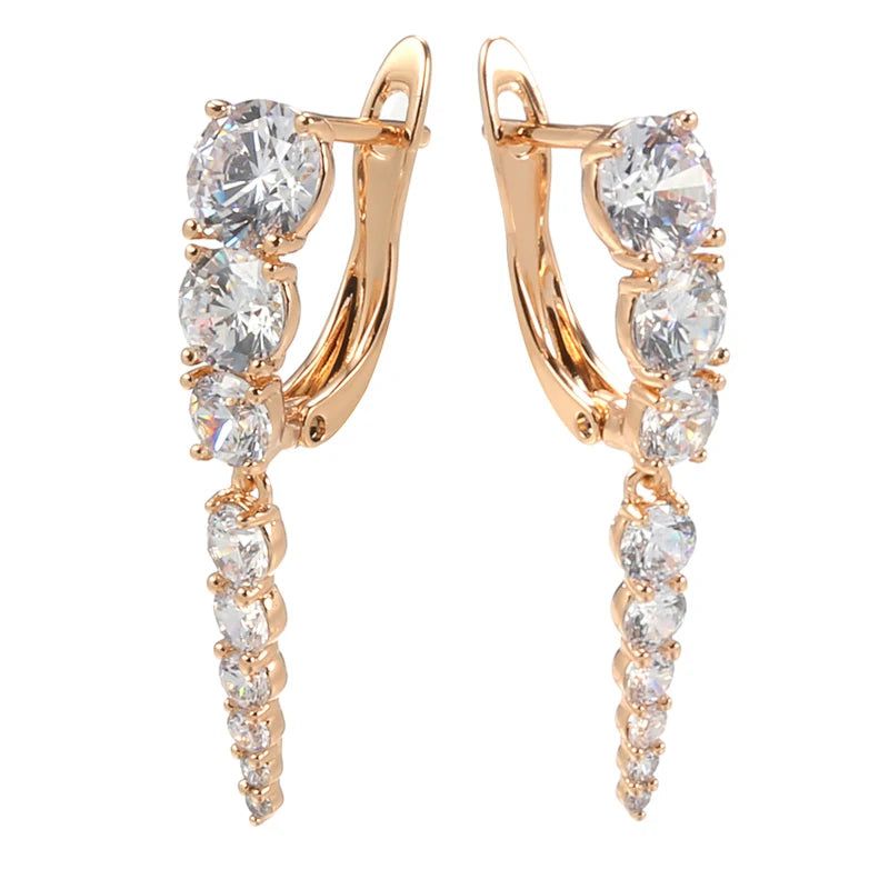 Fashionable 585 Rose Gold Drop Earrings with Natural Zircon and Micro-wax Inlay for Bridal and Special Occasions