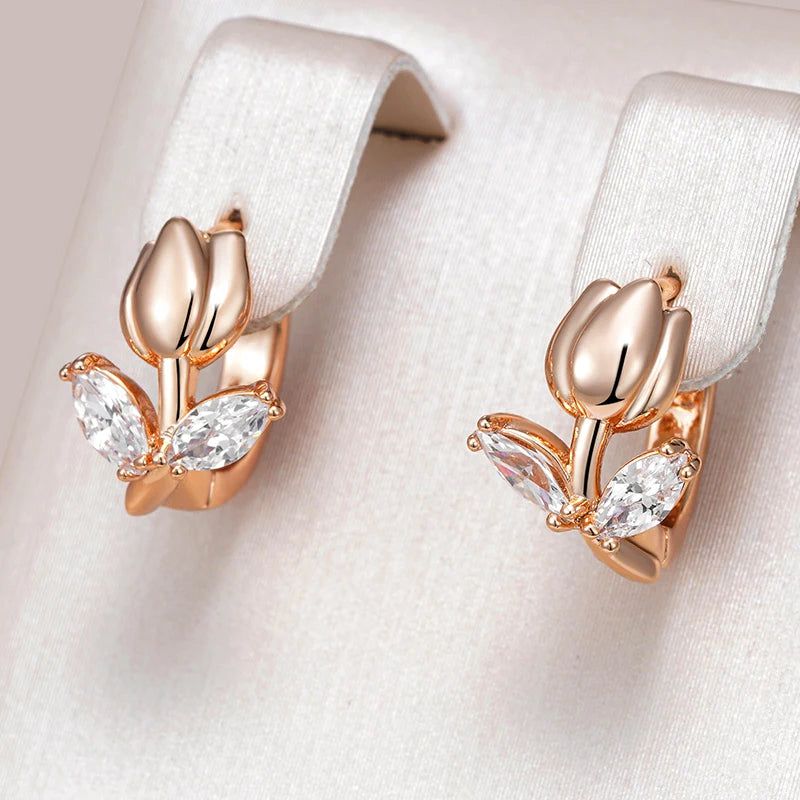 Fashionable 585 Rose Gold Drop Earrings with Natural Zircon for Children - Perfect Christmas Gift