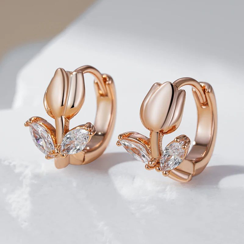 Fashionable 585 Rose Gold Drop Earrings with Natural Zircon for Children - Perfect Christmas Gift