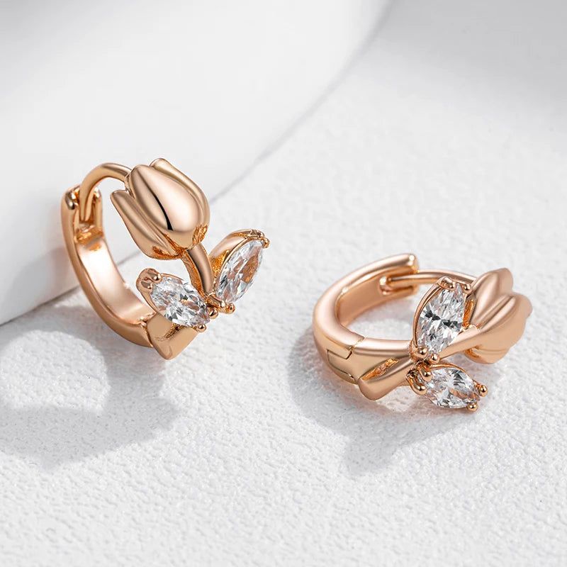 Fashionable 585 Rose Gold Drop Earrings with Natural Zircon for Children - Perfect Christmas Gift