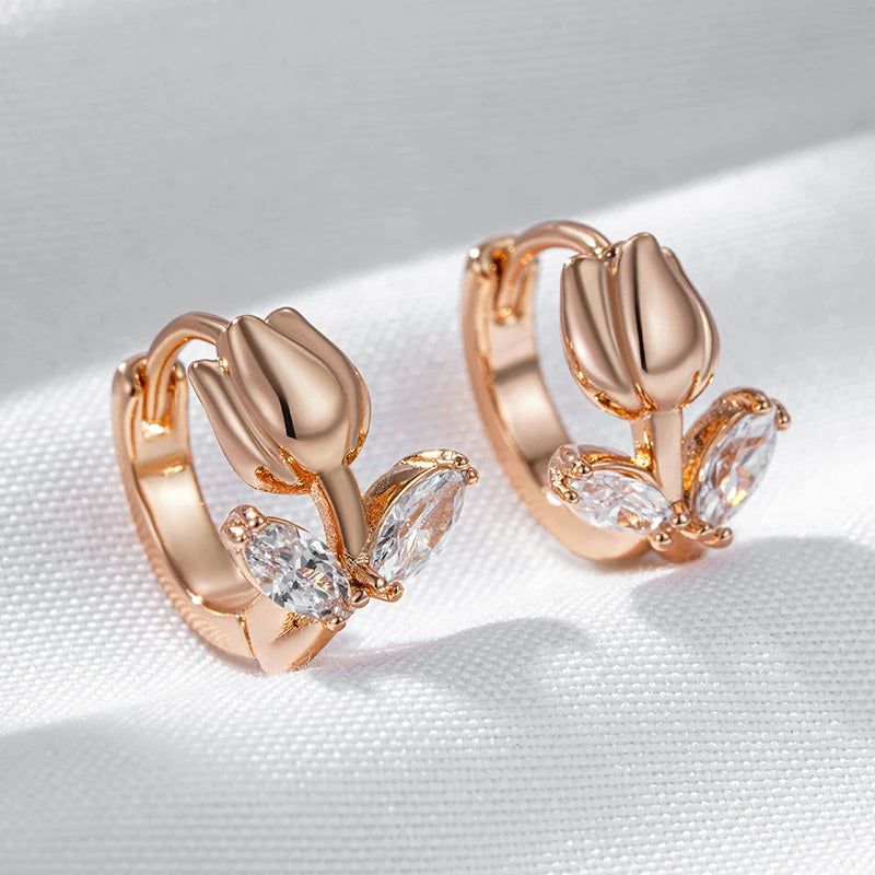 Fashionable 585 Rose Gold Drop Earrings with Natural Zircon for Children - Perfect Christmas Gift