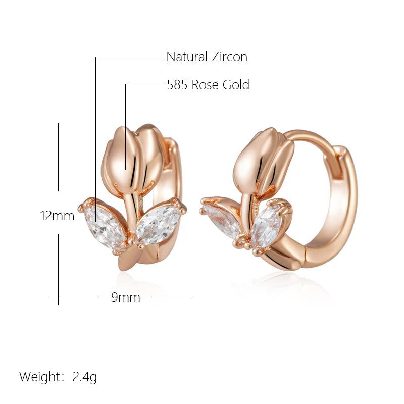 Fashionable 585 Rose Gold Drop Earrings with Natural Zircon for Children - Perfect Christmas Gift