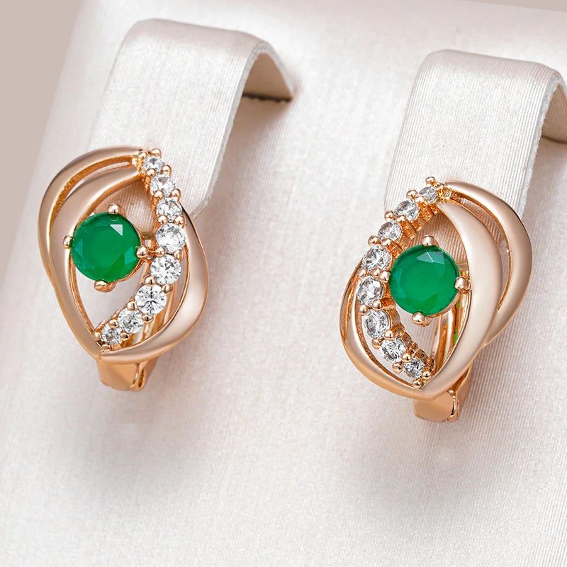 Fashionable 585 Rose Gold Drop Earrings with Radiant Green Natural Zircon