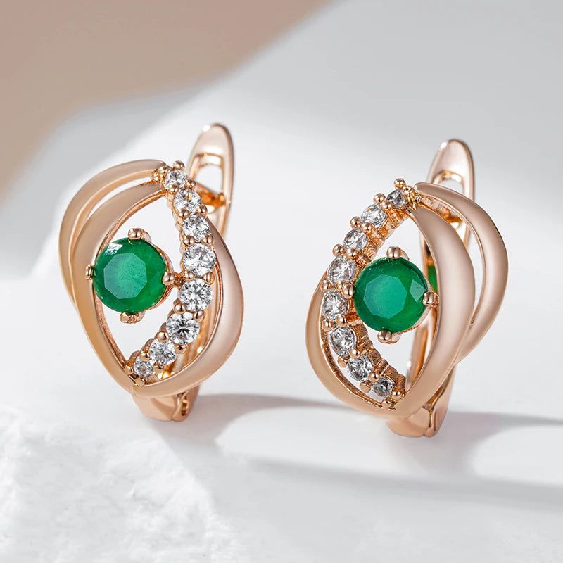 Fashionable 585 Rose Gold Drop Earrings with Radiant Green Natural Zircon