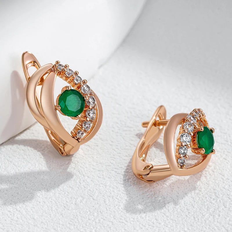 Fashionable 585 Rose Gold Drop Earrings with Radiant Green Natural Zircon