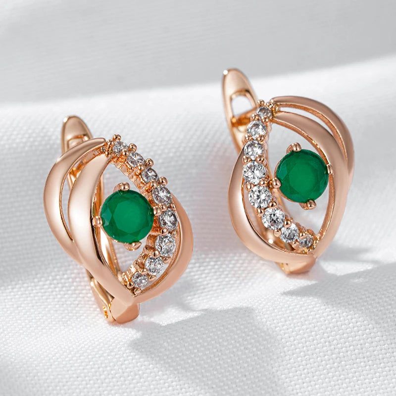 Fashionable 585 Rose Gold Drop Earrings with Radiant Green Natural Zircon