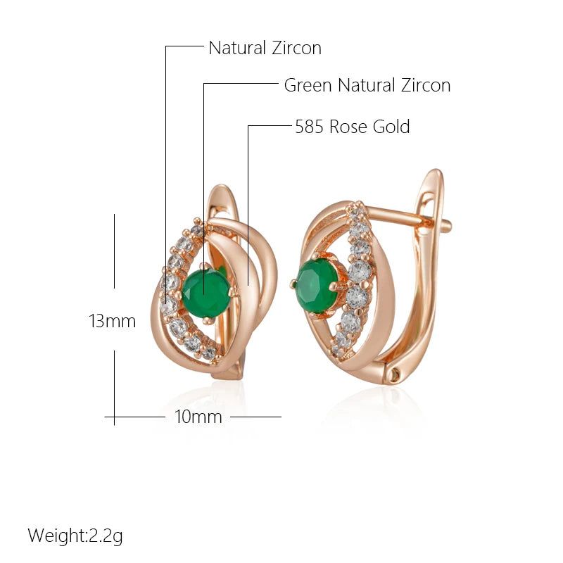 Fashionable 585 Rose Gold Drop Earrings with Radiant Green Natural Zircon