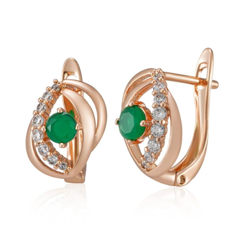 Fashionable 585 Rose Gold Drop Earrings with Radiant Green Natural Zircon