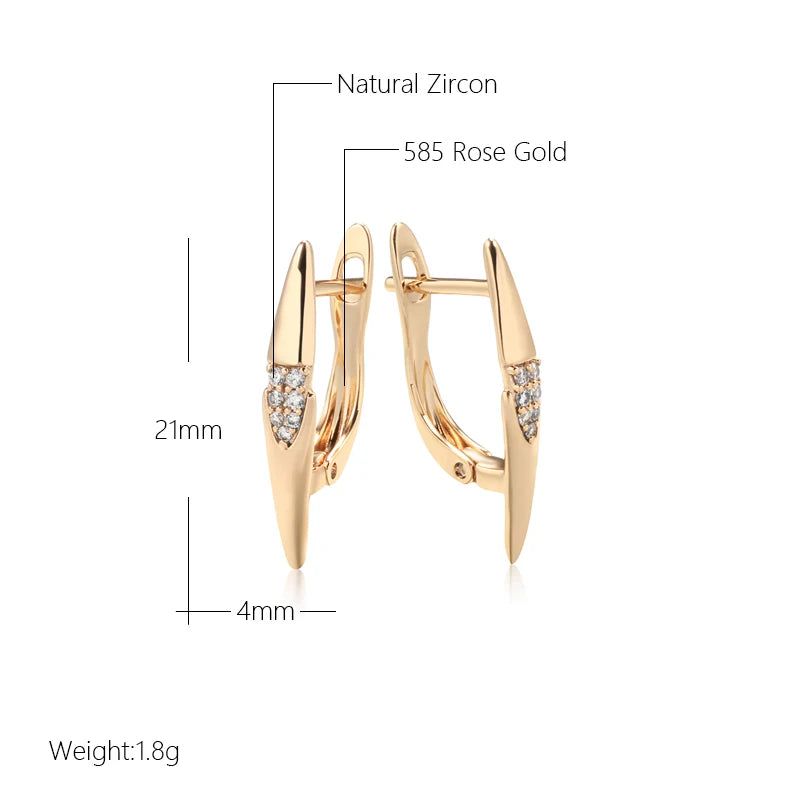 Fashionable 585 Rose Gold Drop Earrings with Shimmering Natural Zircon