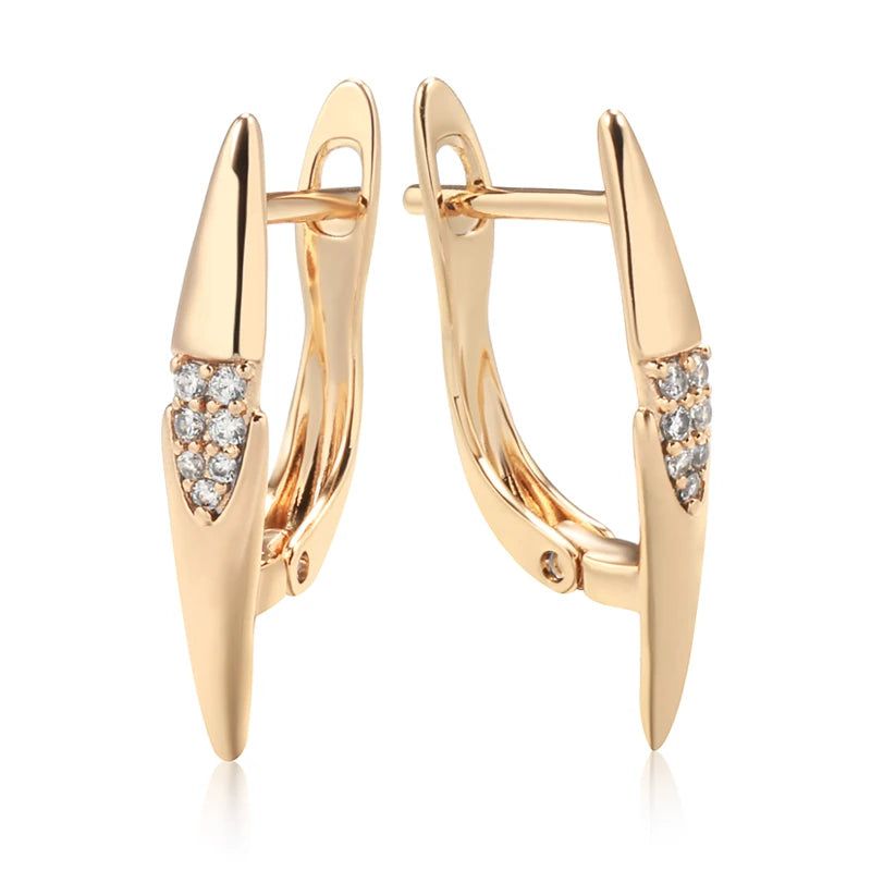 Fashionable 585 Rose Gold Drop Earrings with Shimmering Natural Zircon