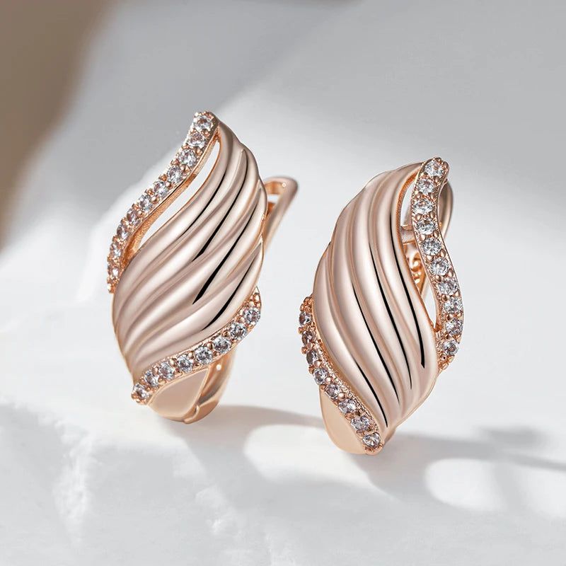 Fashionable 585 Rose Gold Drop Earrings with Unique Natural Zircon for High-Quality Fashion Jewelry