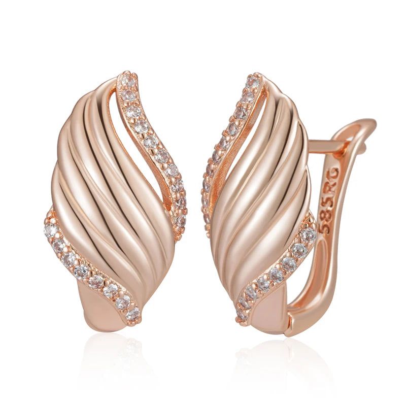 Fashionable 585 Rose Gold Drop Earrings with Unique Natural Zircon for High-Quality Fashion Jewelry