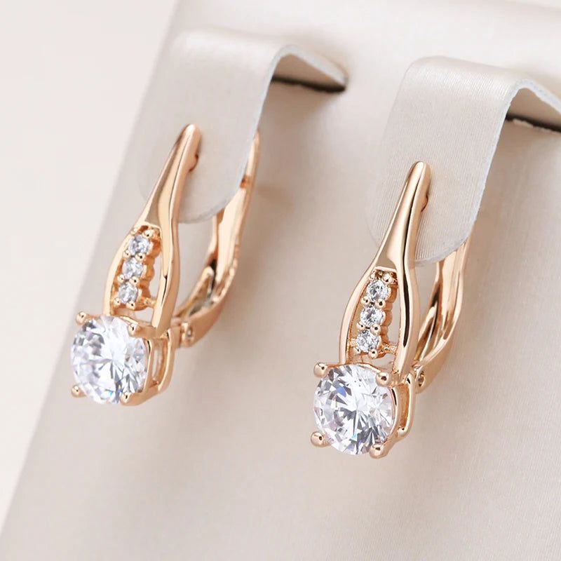 Fashionable 585 Rose Gold Drop Earrings with White Natural Zircon