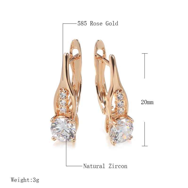 Fashionable 585 Rose Gold Drop Earrings with White Natural Zircon