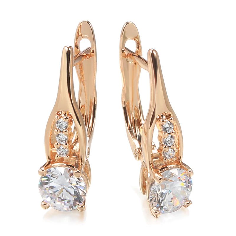 Fashionable 585 Rose Gold Drop Earrings with White Natural Zircon