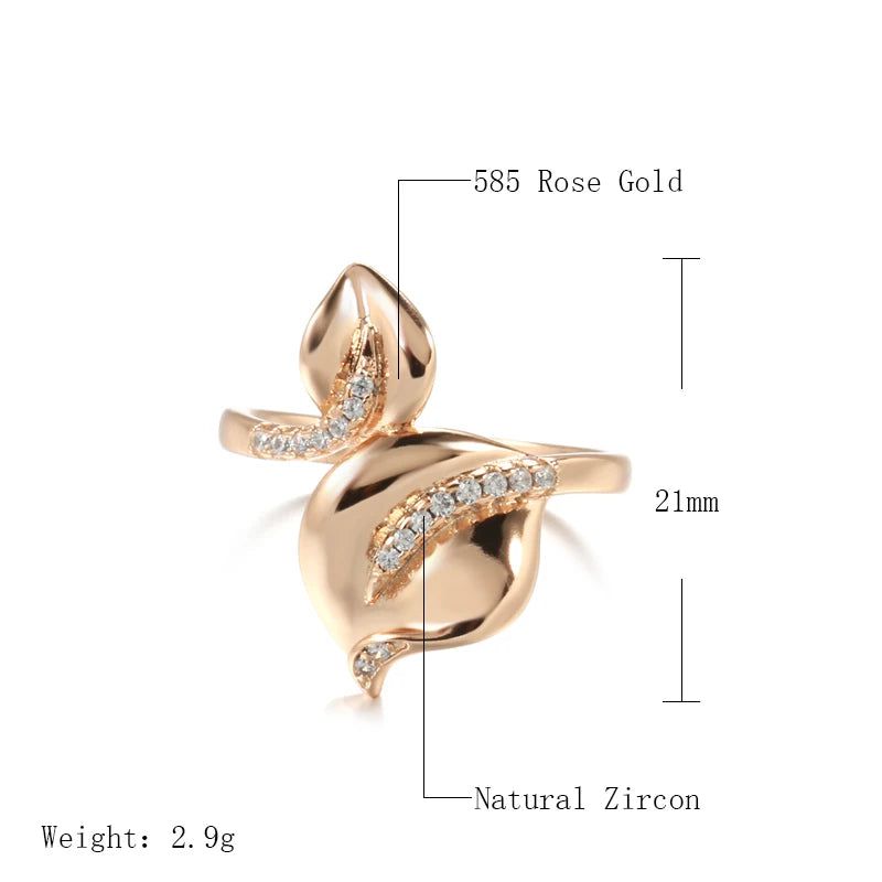 Fashionable 585 Rose Gold Floral Crystal Cocktail Ring with Natural Zircon