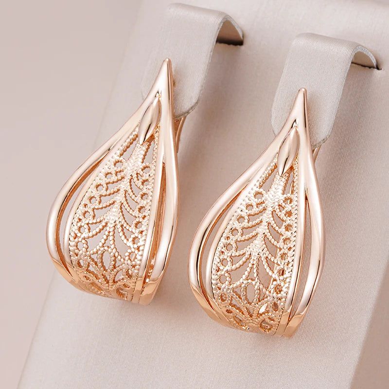 Fashionable 585 Rose Gold Floral Drop Earrings - Chic Bridal Fashion Jewelry