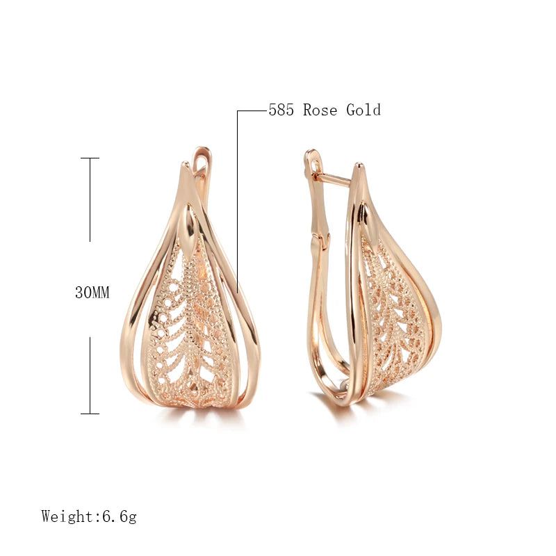 Fashionable 585 Rose Gold Floral Drop Earrings - Chic Bridal Fashion Jewelry