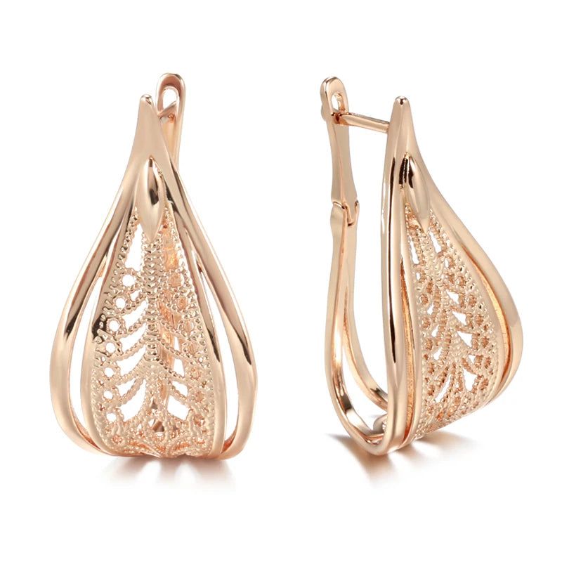 Fashionable 585 Rose Gold Floral Drop Earrings - Chic Bridal Fashion Jewelry