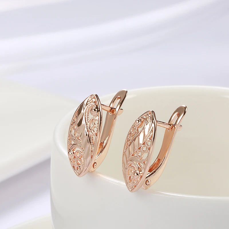 Fashionable 585 Rose Gold Floral Drop Earrings for Brides and Special Occasions