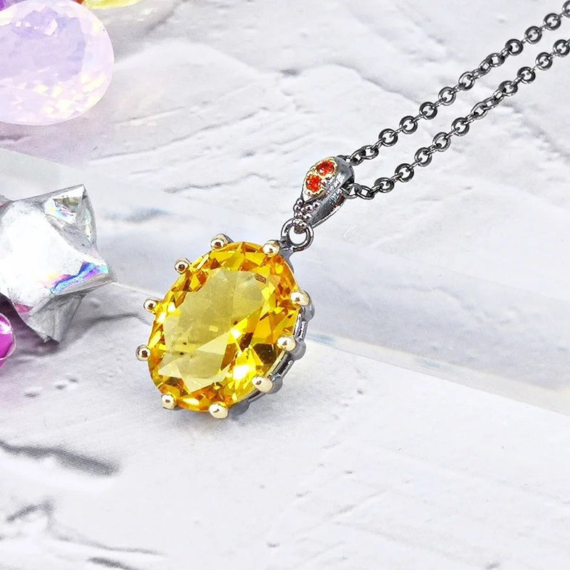 Fashionable Golden Zirconia Egg Pendant Necklace with Dazzling Pronged Design