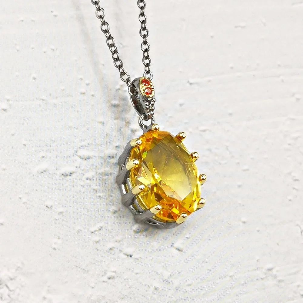 Fashionable Golden Zirconia Egg Pendant Necklace with Dazzling Pronged Design