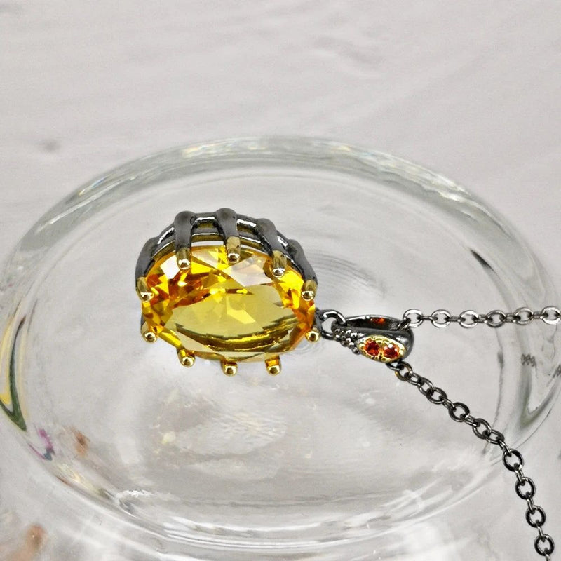 Fashionable Golden Zirconia Egg Pendant Necklace with Dazzling Pronged Design