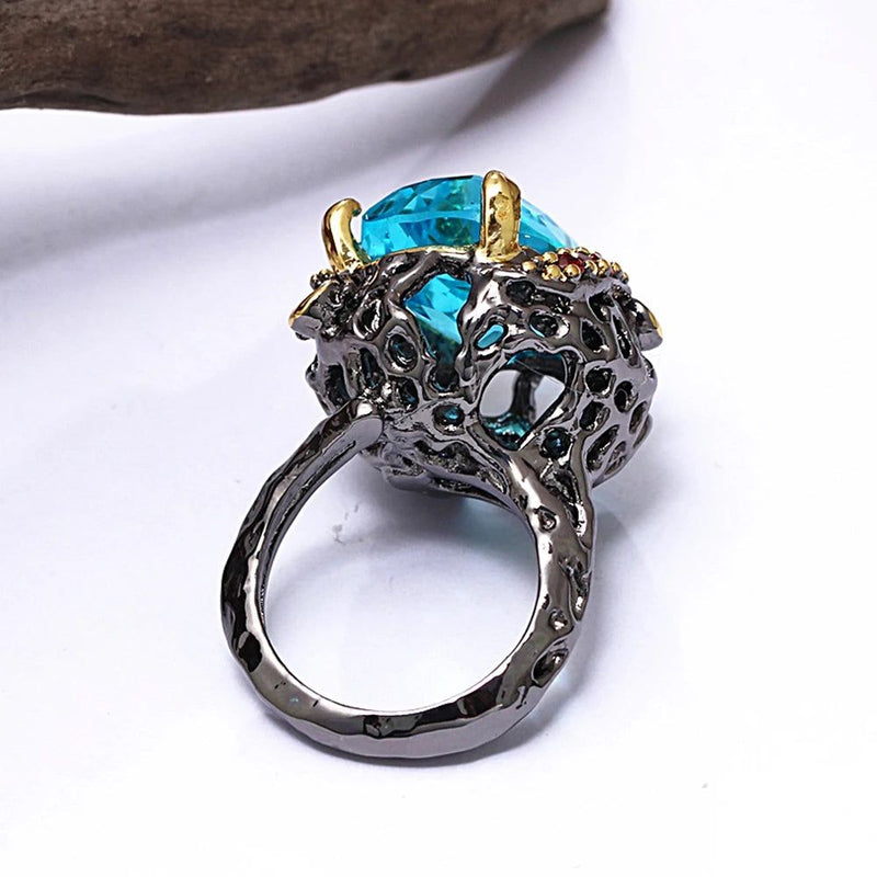 Fashionable Gothic Blue Square Cubic Zirconia Cocktail Ring