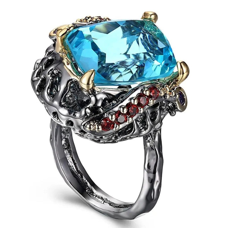 Fashionable Gothic Blue Square Cubic Zirconia Cocktail Ring