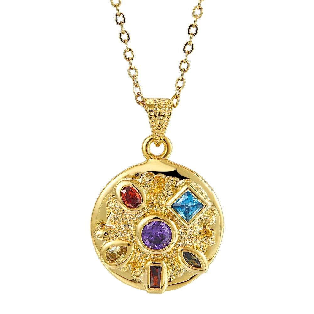 Fashionable Infinity Zircon Pendant Necklace in Dazzling Gold with Six Stone Bezel Setting