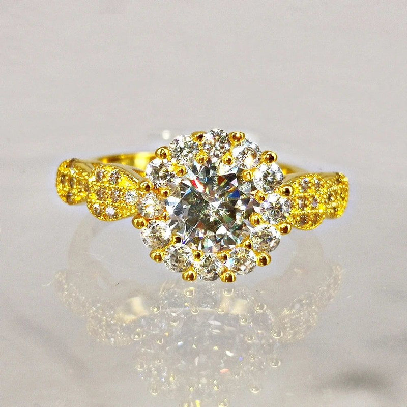 Fashionable Light Gold Crown Zircon Bridal Ring Set