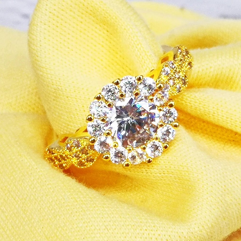 Fashionable Light Gold Crown Zircon Bridal Ring Set