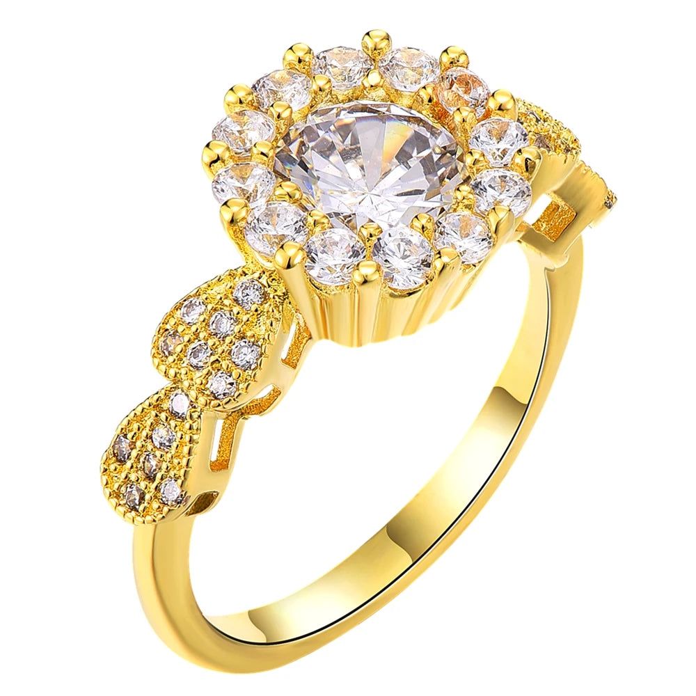 Fashionable Light Gold Crown Zircon Bridal Ring Set