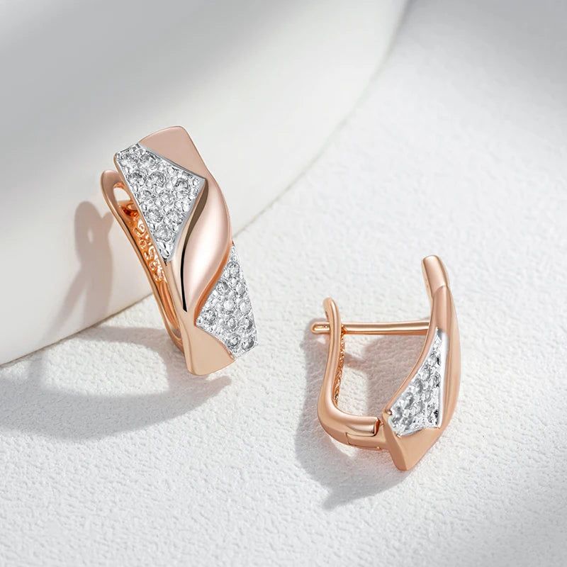 Fashionable Vintage Zircon Drop Earrings in 585 Rose Gold and Silver Setting