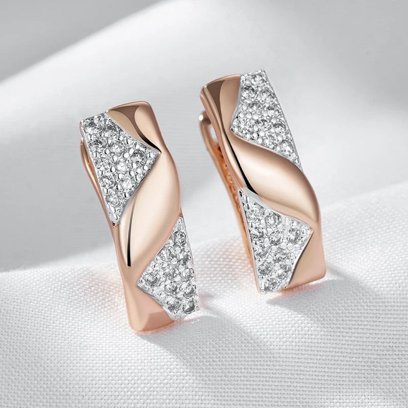 Fashionable Vintage Zircon Drop Earrings in 585 Rose Gold and Silver Setting