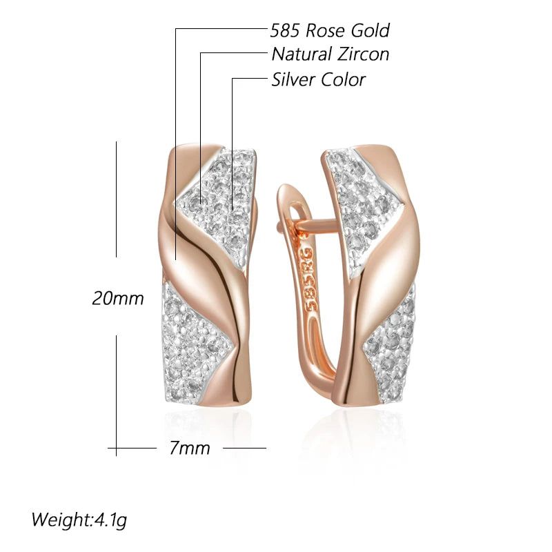 Fashionable Vintage Zircon Drop Earrings in 585 Rose Gold and Silver Setting